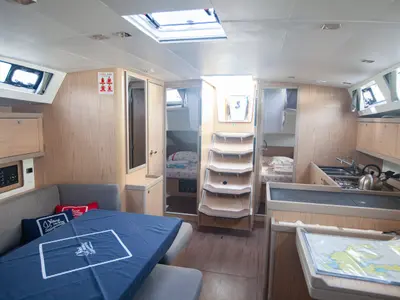 Salon of Hande, a Beneteau Oceanis 45 sailboat at Marmaris, Turkey