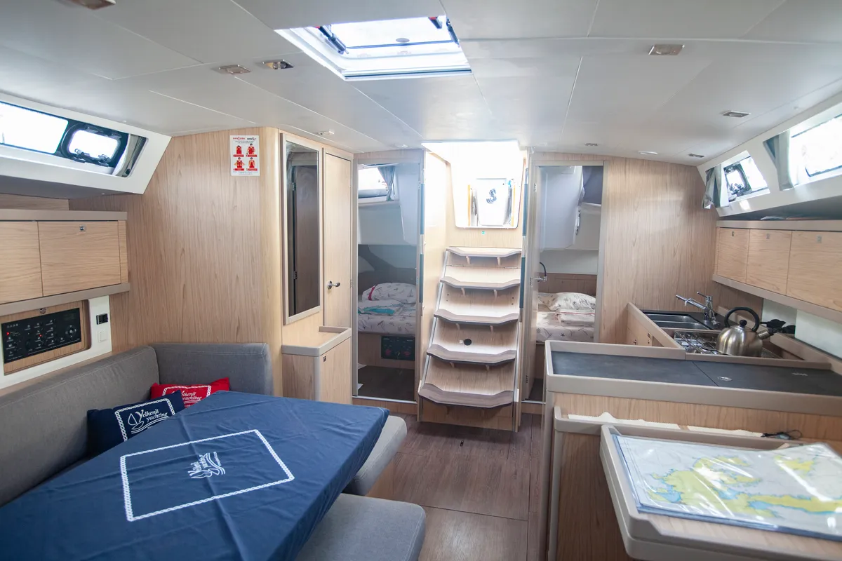 Salon of Hande, a Beneteau Oceanis 45 sailboat at Marmaris, Turkey