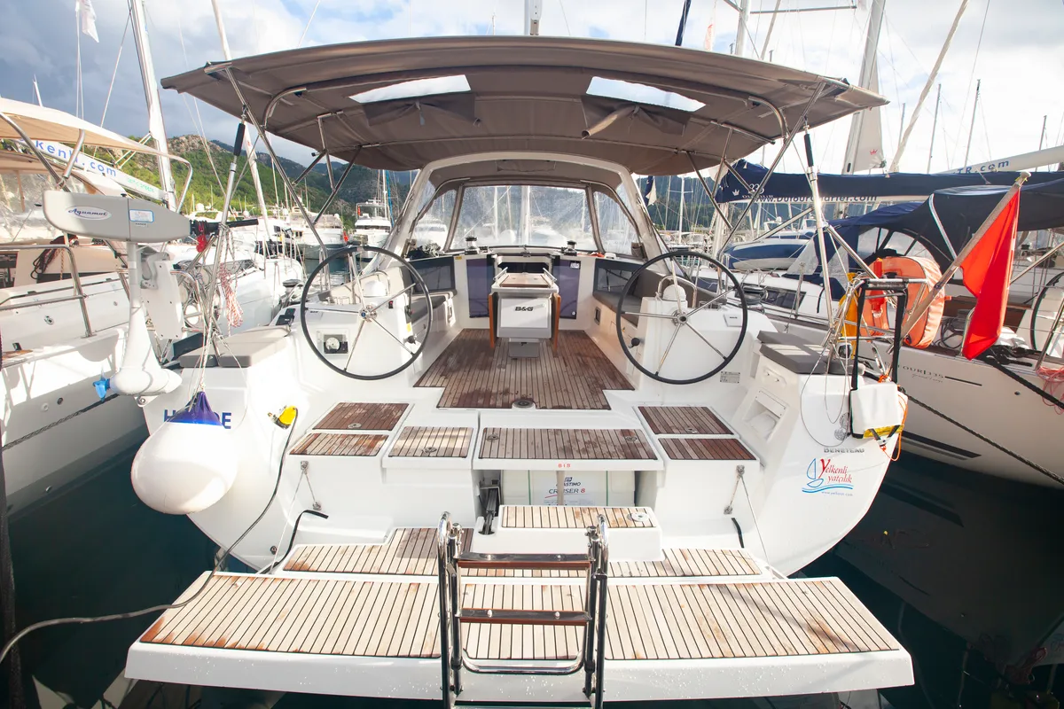 Deck of Hande, a Beneteau Oceanis 45 sailboat at Marmaris, Turkey