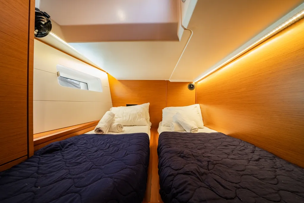 Cabin on Celena IV, a Jeanneau 54 sailboat at Benitses, Greece