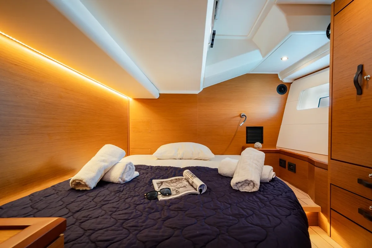 Cabin on Celena IV, a Jeanneau 54 sailboat at Benitses, Greece
