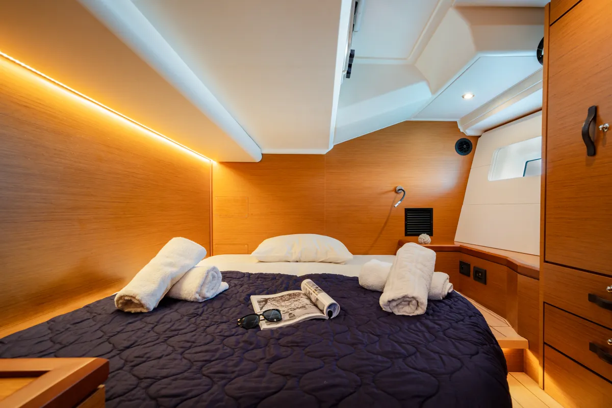 Cabin on Celena IV, a Jeanneau 54 sailboat at Benitses, Greece