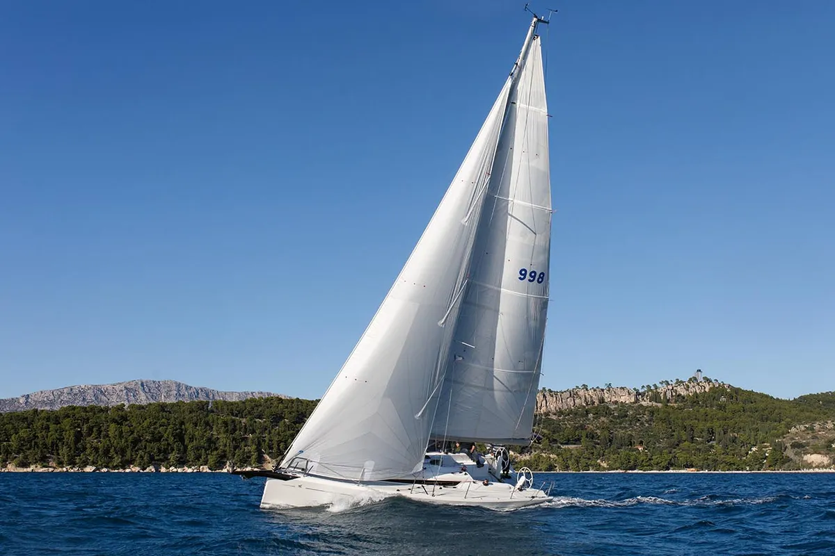Exterior view of Bellissima, a Italia 9.98 sailboat at Punat, Croatia