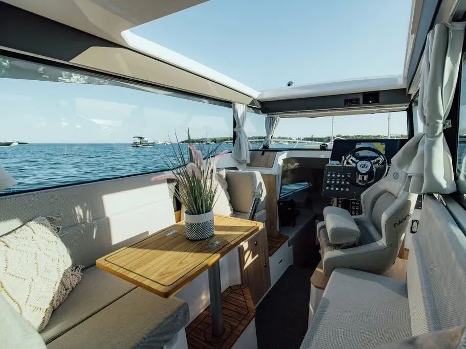 Salon of Sintaxion, a Nordkapp Coupe 905 motorboat at Glyfada, Greece