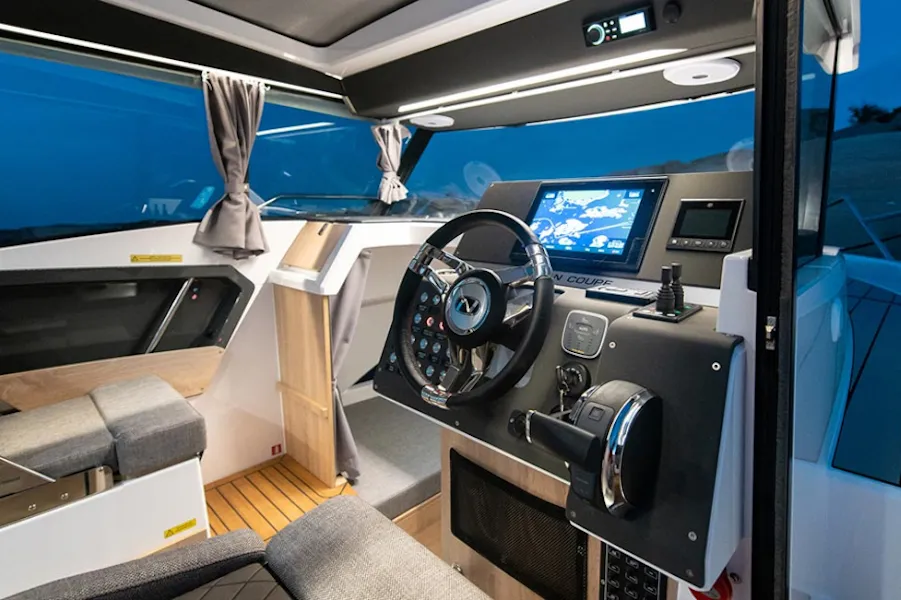 Cockpit of Sintaxion, a Nordkapp Coupe 905 motorboat at Glyfada, Greece