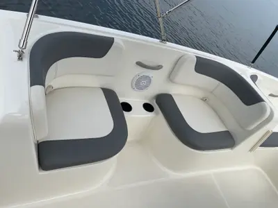 Deck of Bayliner E16, a motorboat at Göhren-Lebbin, Germany
