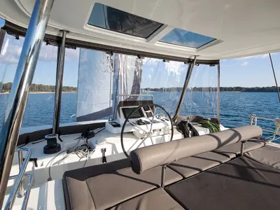 Cockpit of Aliana, a Lagoon 50 catamaran at Općina Medulin, Croatia