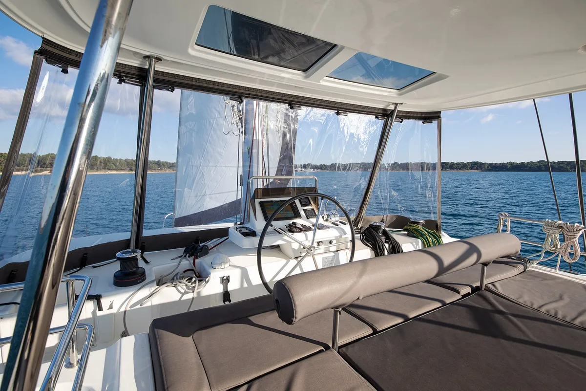 Cockpit of Aliana, a Lagoon 50 catamaran at Općina Medulin, Croatia