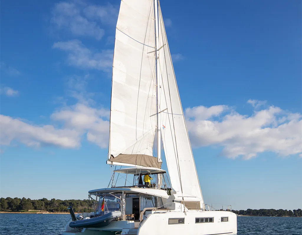 Exterior view of Aliana, a Lagoon 50 catamaran at Općina Medulin, Croatia