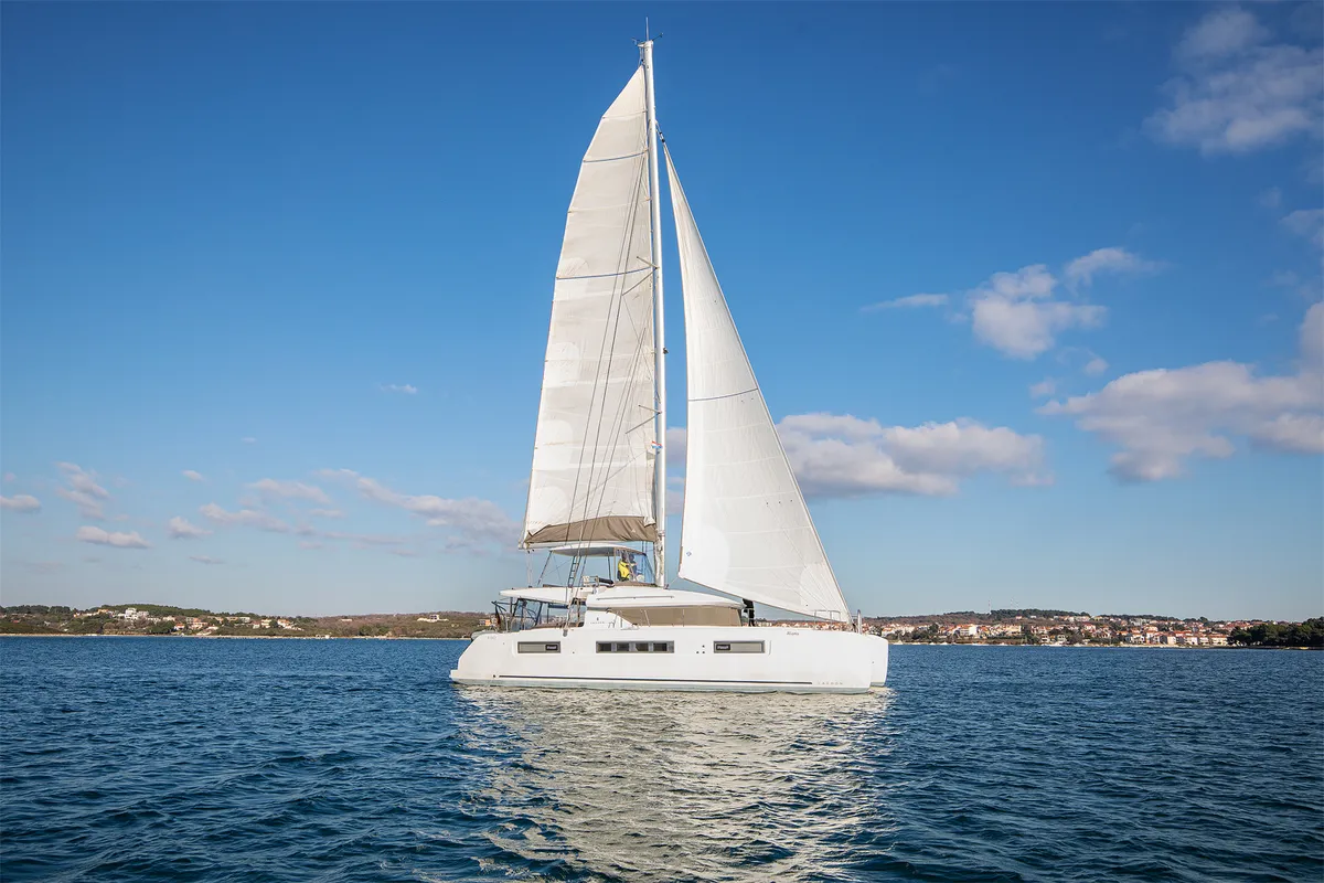 Exterior view of Aliana, a Lagoon 50 catamaran at Općina Medulin, Croatia