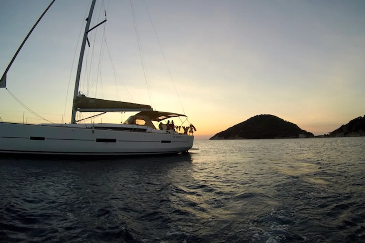 Exterior view of Podere Sapaio, a Dufour 460 GL sailboat at Cecina, Italy