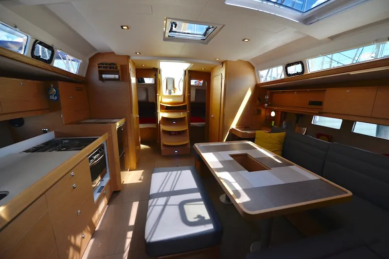 Salon of Podere Sapaio, a Dufour 460 GL sailboat at Cecina, Italy