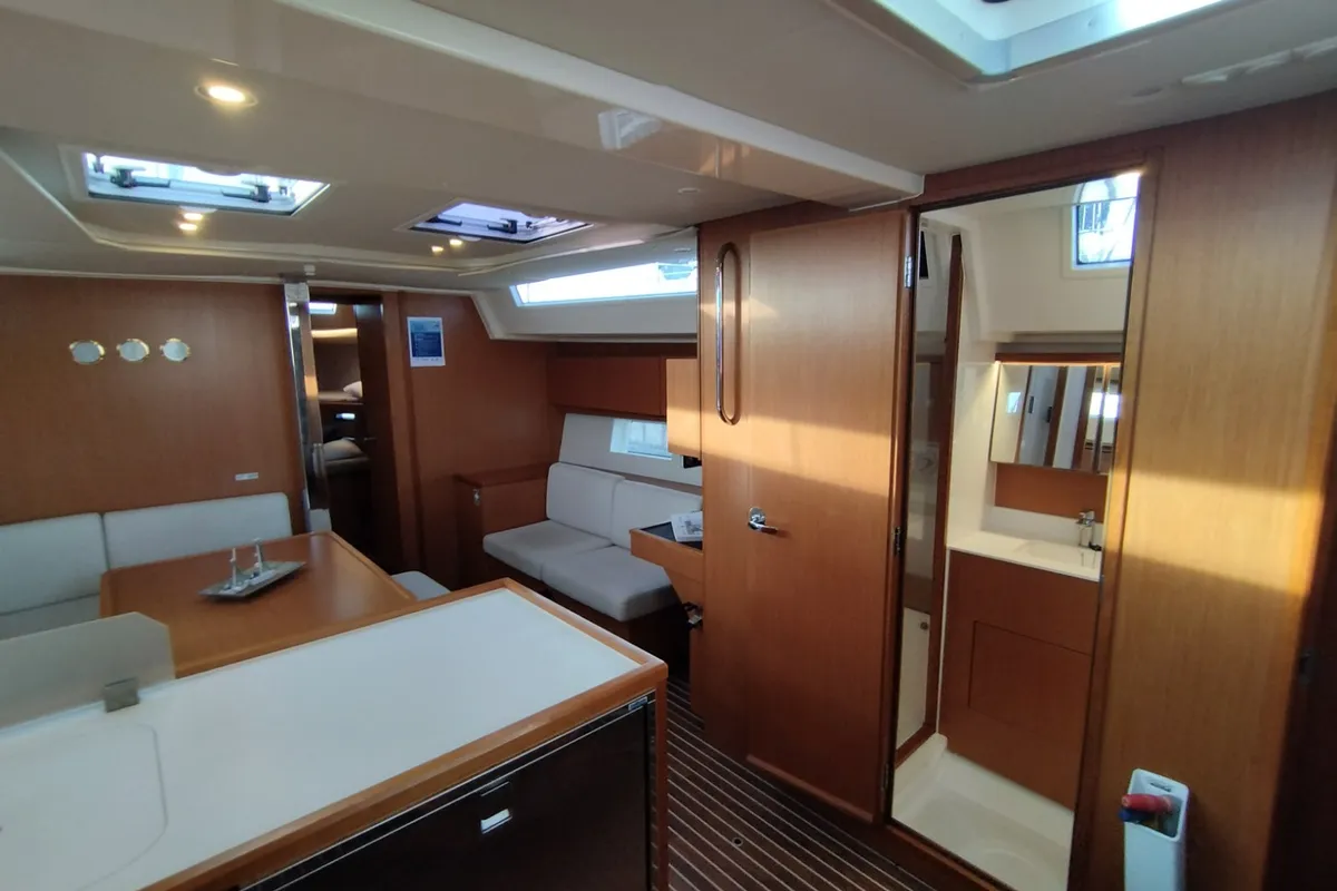 Salon of Carpe Diem, a Bavaria C45 sailboat at Municipal Unit of Lefkada, Greece