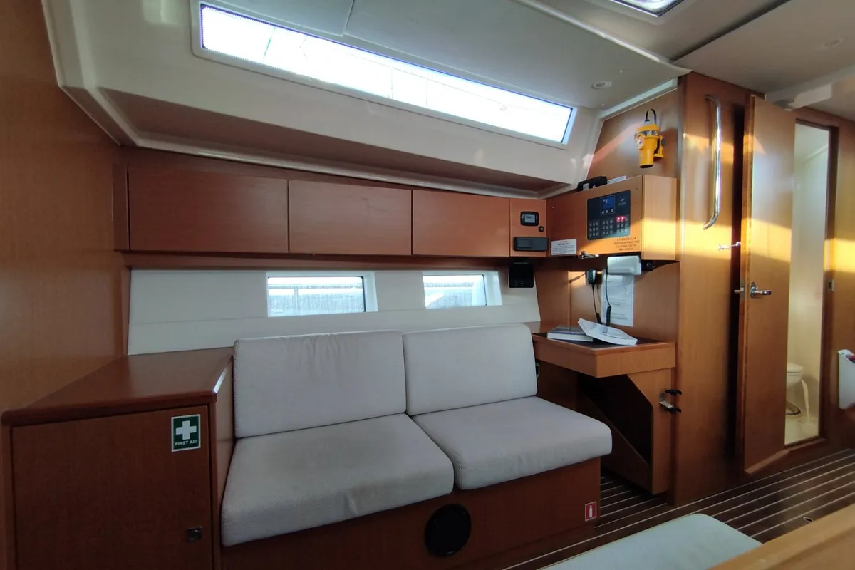 Salon of Carpe Diem, a Bavaria C45 sailboat at Municipal Unit of Lefkada, Greece