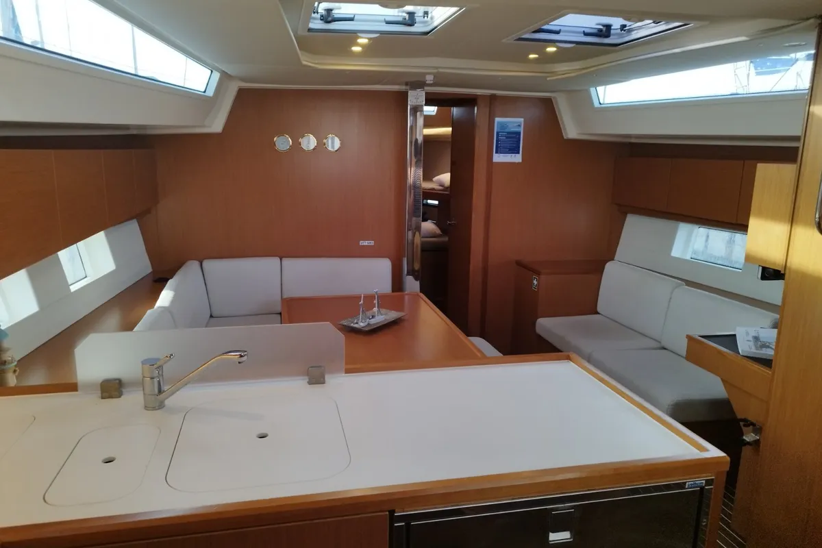 Galley of Carpe Diem, a Bavaria C45 sailboat at Municipal Unit of Lefkada, Greece