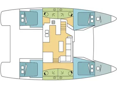 Floor plan of Ozea, a Fountaine Pajot Elba 45 catamaran at Hyères, France