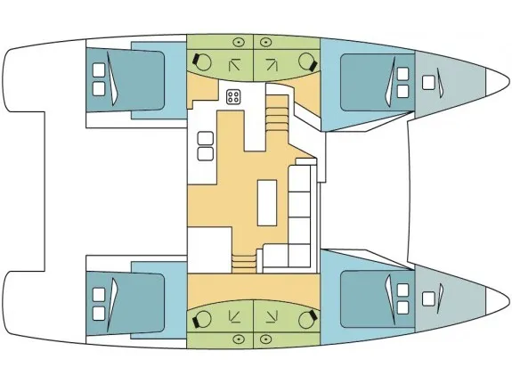 Floor plan of Ozea, a Fountaine Pajot Elba 45 catamaran at Hyères, France