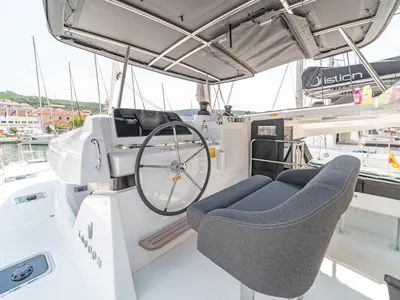 Cockpit of First Adventure, a Lagoon 42 catamaran at Skradin, Croatia