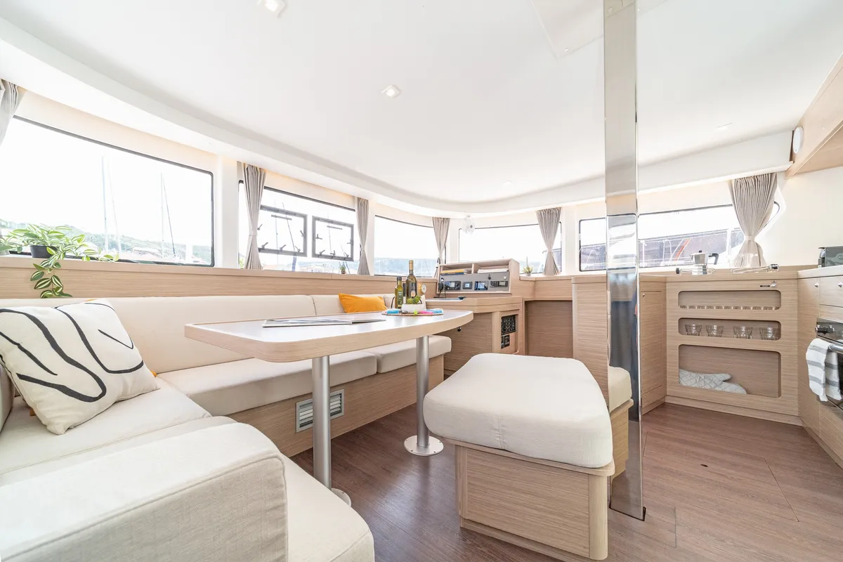 Salon of First Adventure, a Lagoon 42 catamaran at Skradin, Croatia