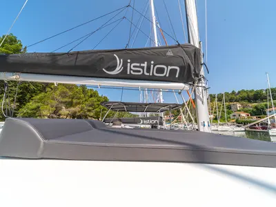 Deck of First Adventure, a Lagoon 42 catamaran at Skradin, Croatia