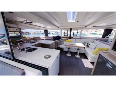 Salon of Magic Summer, a Fountaine Pajot Astréa 42 catamaran at Seget Donji, Croatia