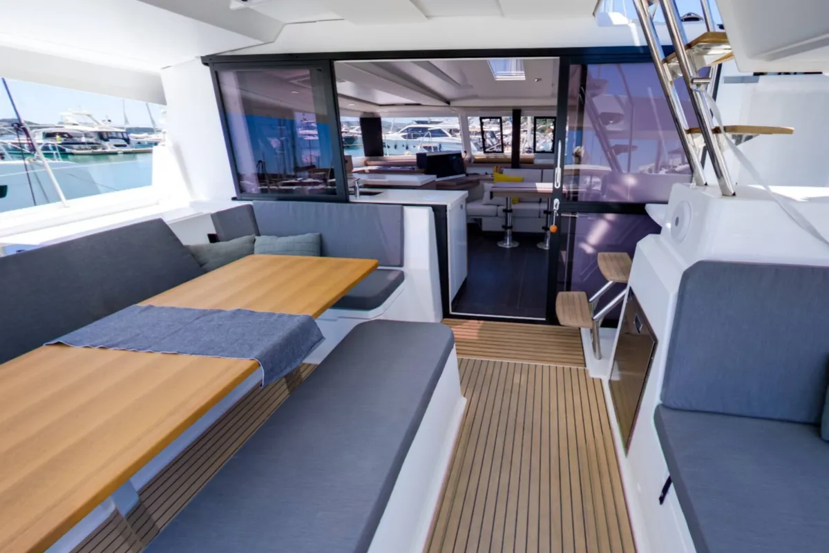 Deck of Magic Summer, a Fountaine Pajot Astréa 42 catamaran at Seget Donji, Croatia