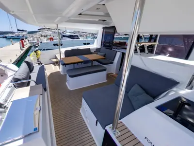 Deck of Magic Summer, a Fountaine Pajot Astréa 42 catamaran at Seget Donji, Croatia