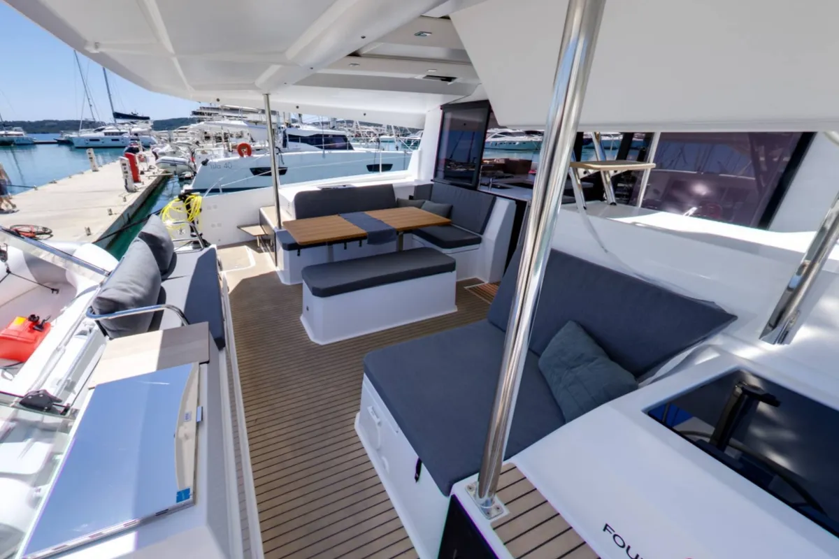Deck of Magic Summer, a Fountaine Pajot Astréa 42 catamaran at Seget Donji, Croatia