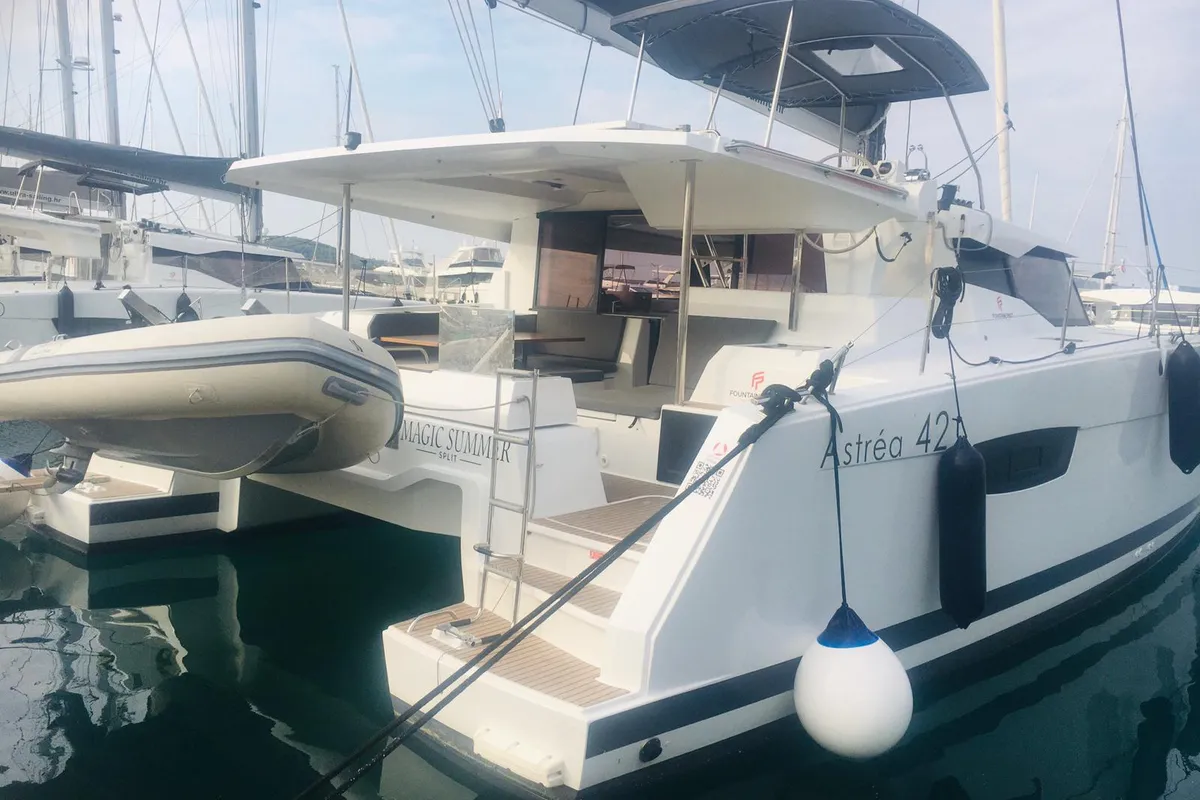 Exterior view of Magic Summer, a Fountaine Pajot Astréa 42 catamaran at Seget Donji, Croatia