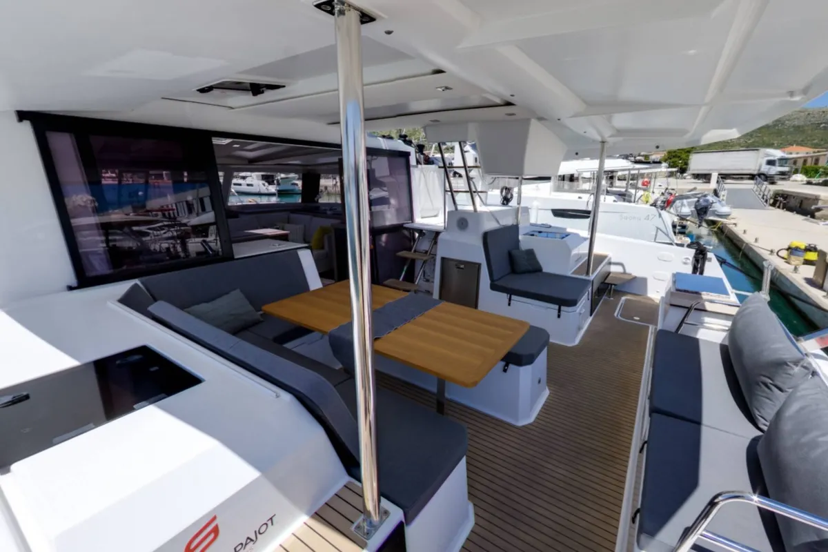 Deck of Magic Summer, a Fountaine Pajot Astréa 42 catamaran at Seget Donji, Croatia