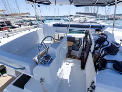 Cockpit of Magic Summer, a Fountaine Pajot Astréa 42 catamaran at Seget Donji, Croatia