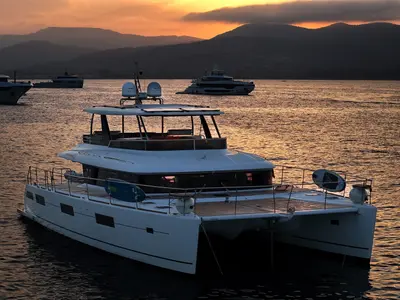 Premium +, a Lagoon Power 630 catamaran at Sitges, Spain
