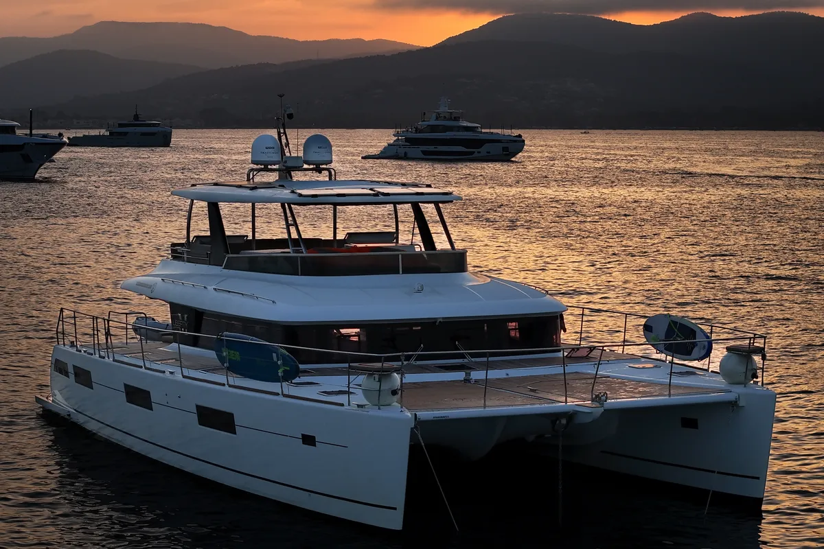 Premium +, a Lagoon Power 630 catamaran at Sitges, Spain