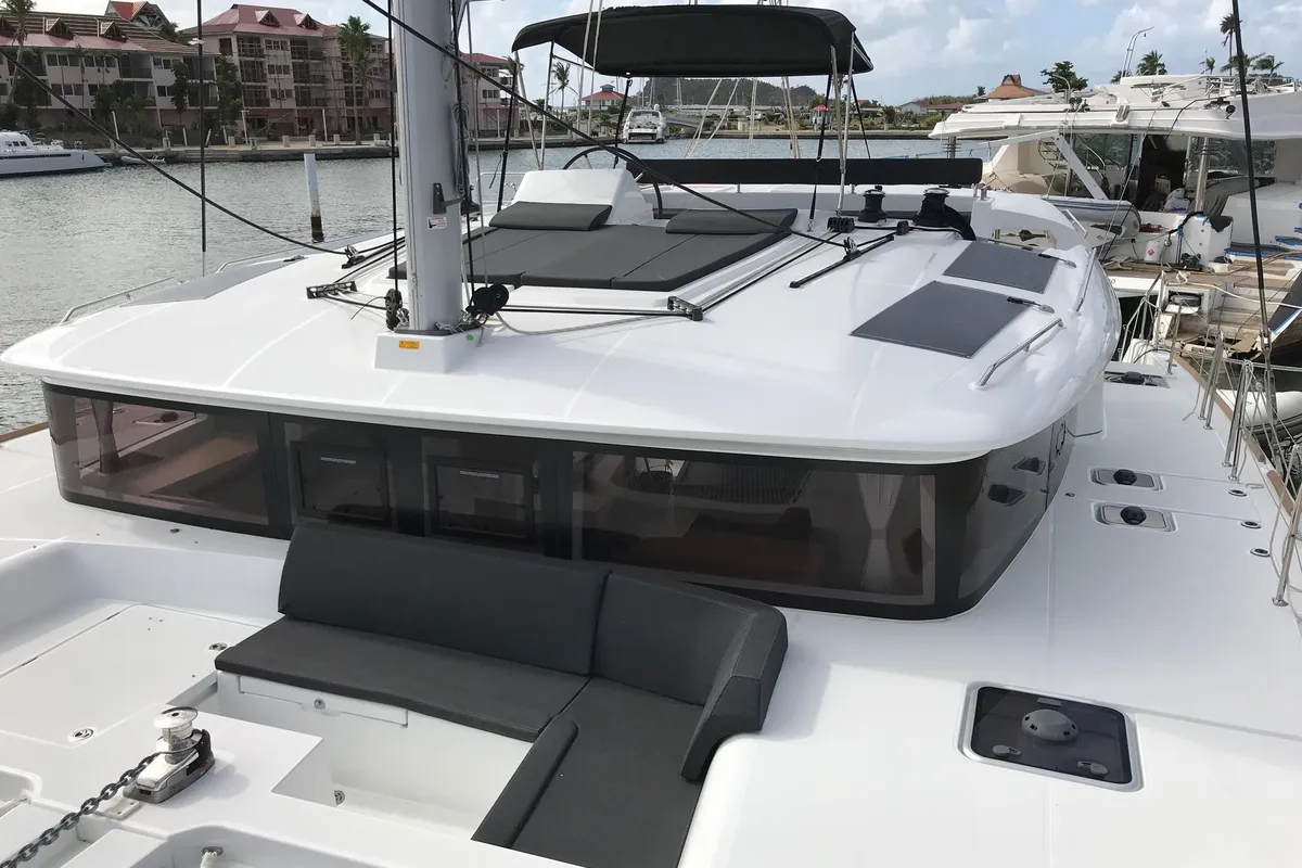 Deck of Fantasy, a Lagoon 450 catamaran at Preveza, Greece