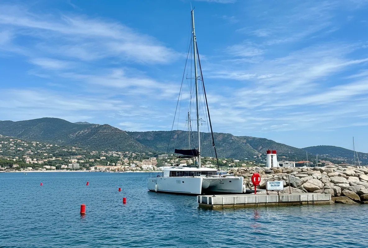 Exterior view of Fantasy, a Lagoon 450 catamaran at Preveza, Greece