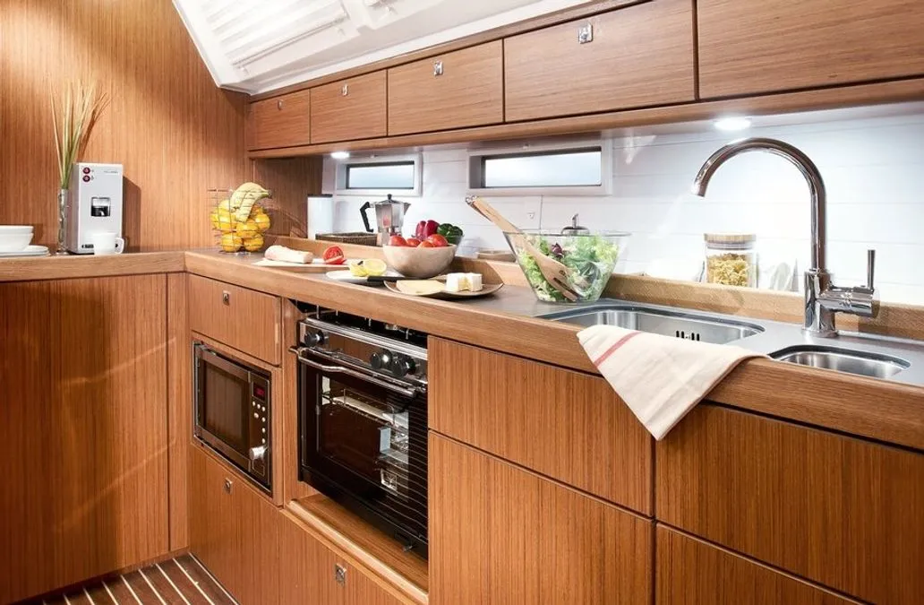 Galley of No Name, a Bavaria Cruiser 46 sailboat at Fethiye, Turkey