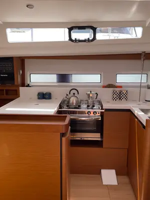 Salon of Ecstasea, a Jeanneau Sun Odyssey 440 sailboat at Lefkada, Greece
