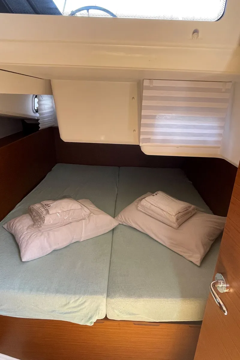 Cabin on Ecstasea, a Jeanneau Sun Odyssey 440 sailboat at Lefkada, Greece