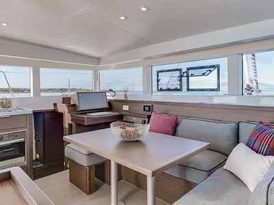 Salon of Aladabra, a Lagoon 40 catamaran at Larmor-Plage, France