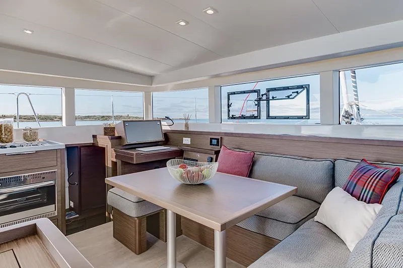 Salon of Aladabra, a Lagoon 40 catamaran at Larmor-Plage, France