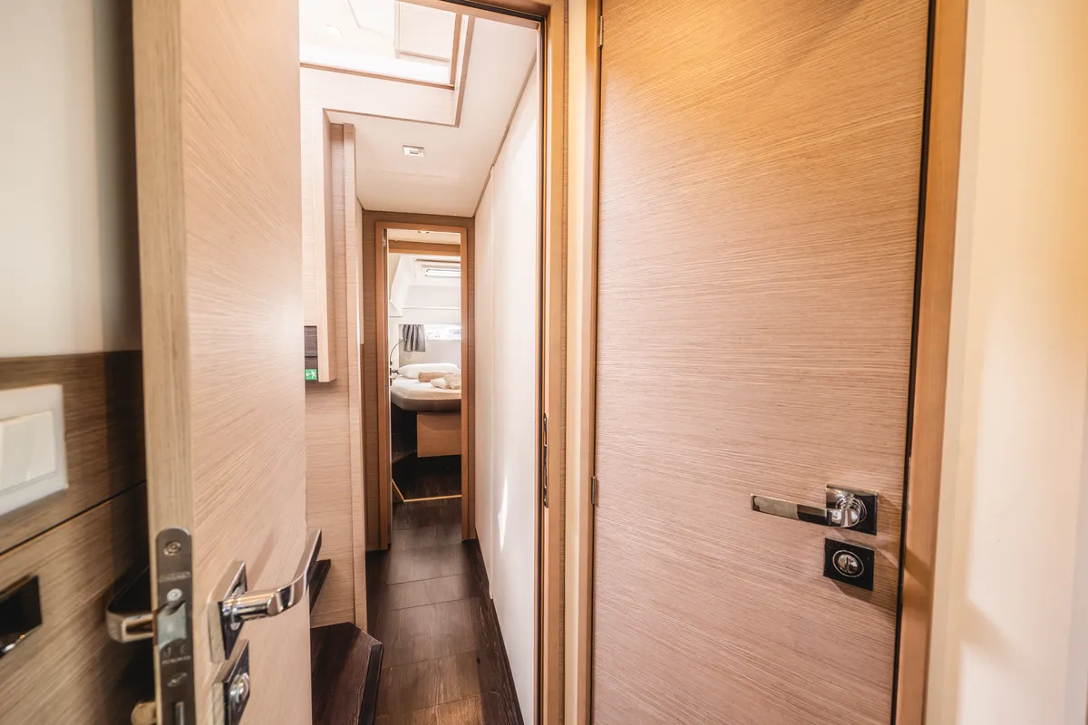 Nostos, a Fountaine Pajot Astrea 42 catamaran at Lefkada, Greece