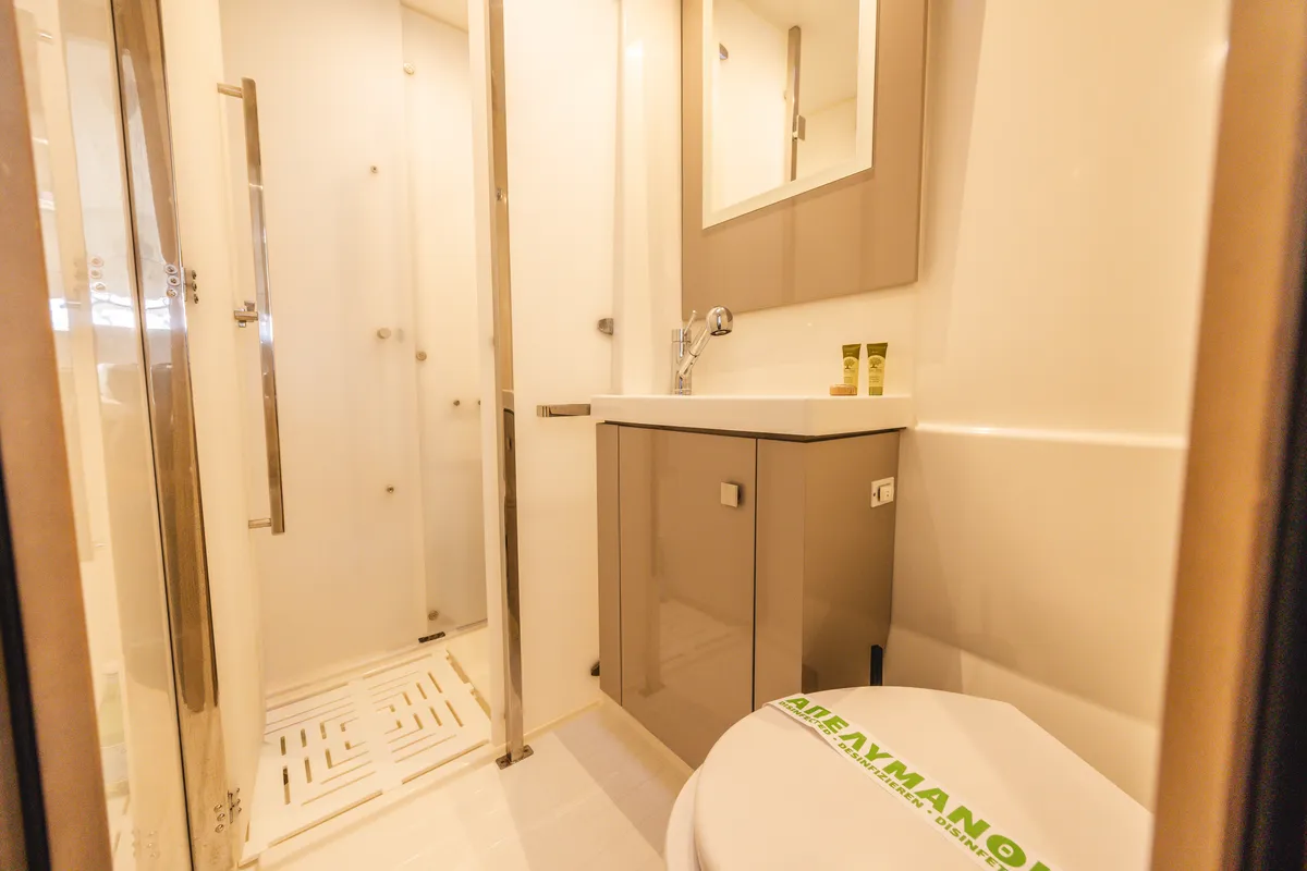 Nostos, a Fountaine Pajot Astrea 42 catamaran at Lefkada, Greece