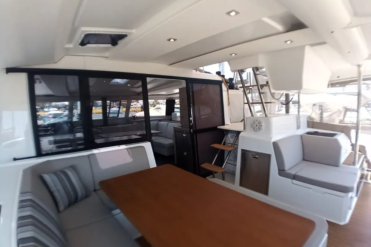 Salon of Nostos, a Fountaine Pajot Astrea 42 catamaran at Municipal Unit of Lefkada, Greece