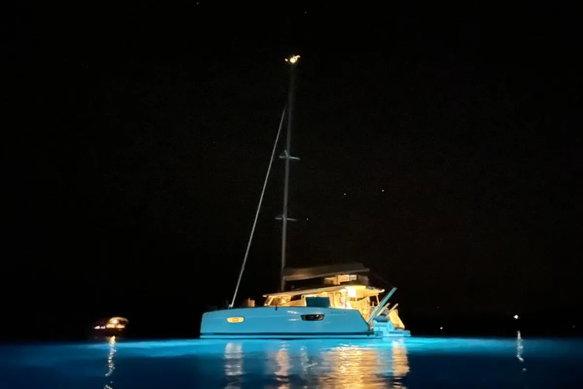 Exterior view of Nostos, a Fountaine Pajot Astrea 42 catamaran at Municipal Unit of Lefkada, Greece