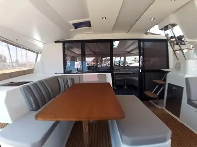 Deck of Nostos, a Fountaine Pajot Astrea 42 catamaran at Municipal Unit of Lefkada, Greece