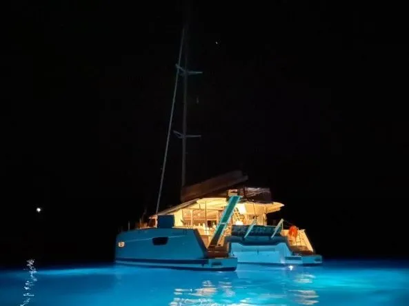 Exterior view of Nostos, a Fountaine Pajot Astrea 42 catamaran at Municipal Unit of Lefkada, Greece