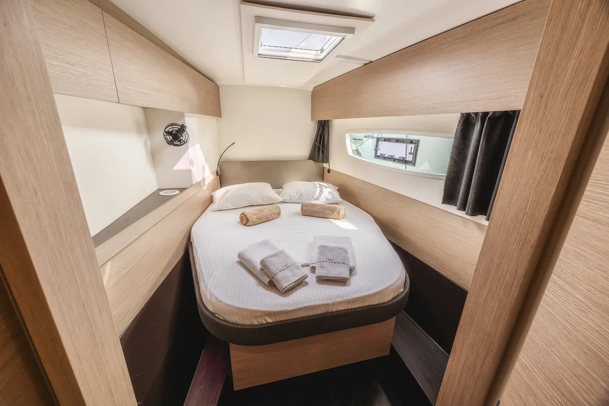 Nostos, a Fountaine Pajot Astrea 42 catamaran at Lefkada, Greece