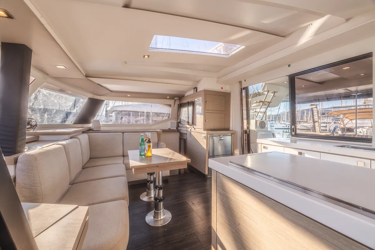 Nostos, a Fountaine Pajot Astrea 42 catamaran at Lefkada, Greece