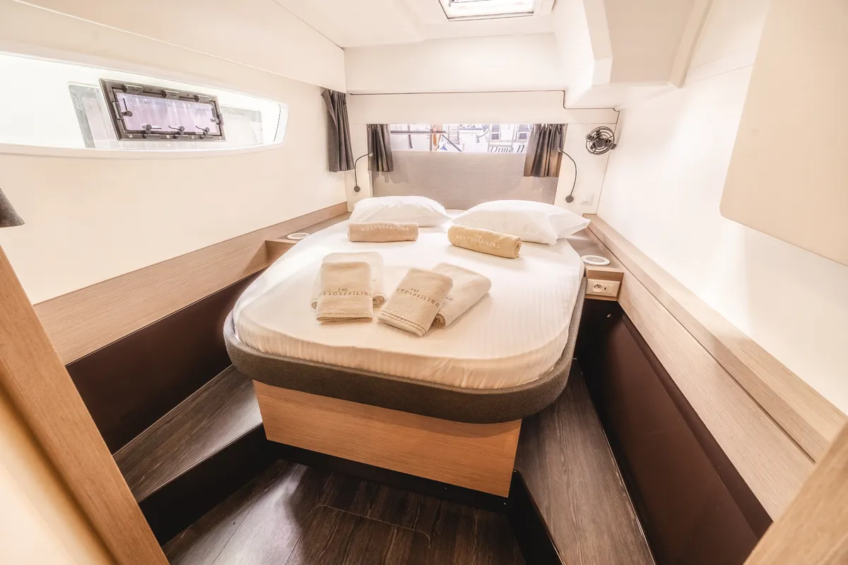 Nostos, a Fountaine Pajot Astrea 42 catamaran at Lefkada, Greece