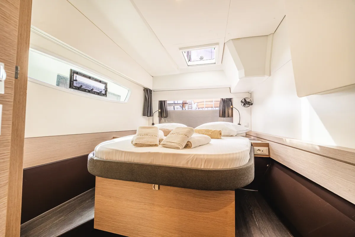 Nostos, a Fountaine Pajot Astrea 42 catamaran at Lefkada, Greece